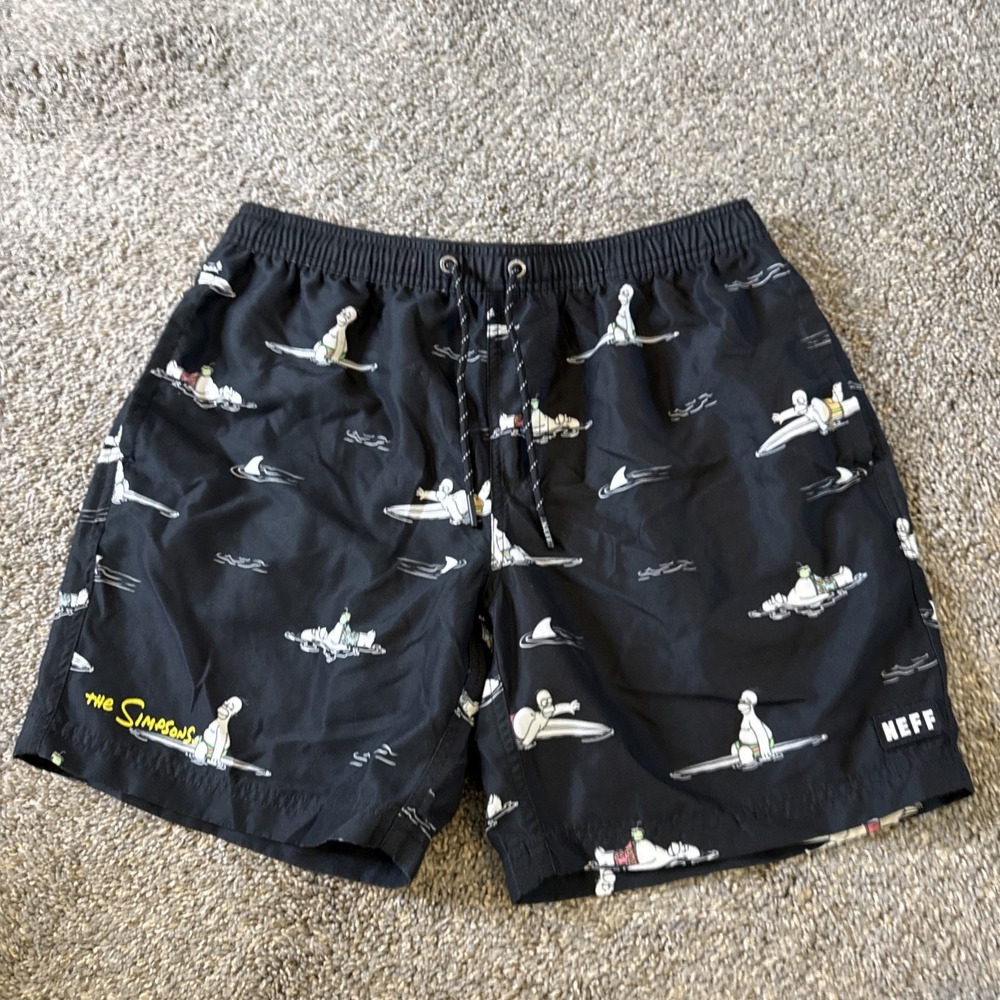 HOMER SIMPSONS Men's Swim Trunks BLACK WHITE NEFF SURF Shorts Size M